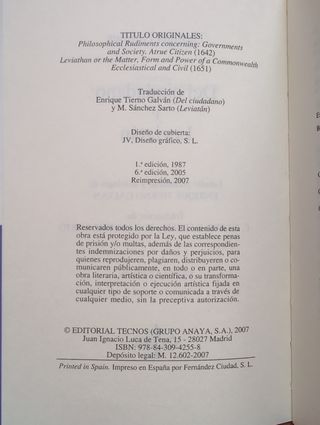 Del ciudadano y Leviatán - Thomas Hobbes