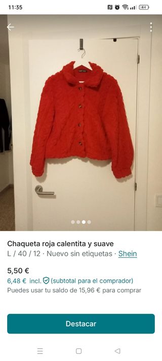 Chaqueta roja calentita y suave 