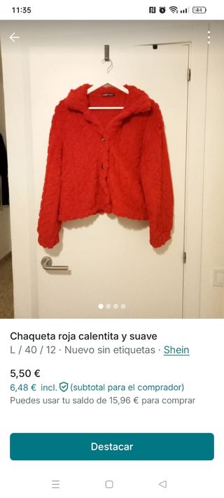 Chaqueta roja calentita y suave 