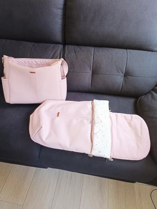 Saco y bolso carro bebé rosa palo