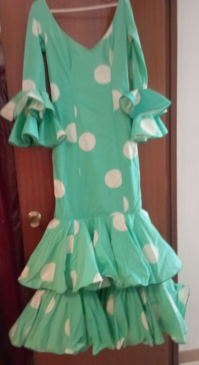Vestido gitana lunares verde blanco