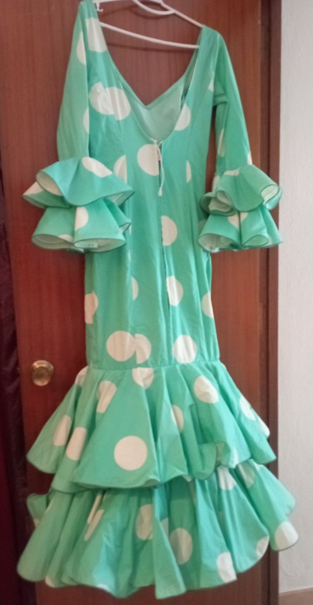 Vestido gitana lunares verde blanco