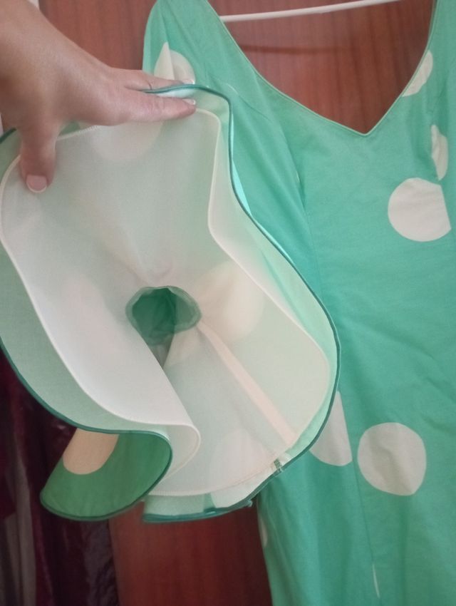 Vestido gitana lunares verde blanco