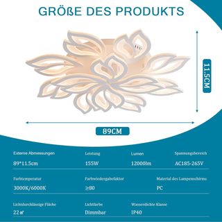 Lámpara de techo led 12 cabezas flor regular 89cm