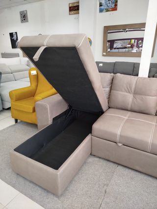 Chaiselongue cama beige piel sintética