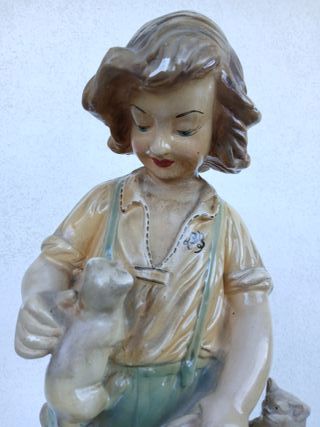 Antica Statua Scultura in Gres Ceramica Vintage 50