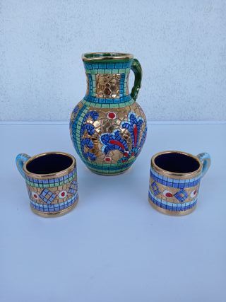 Brocca Caraffa Anfora Ceramica Decorata Mano Oro Z