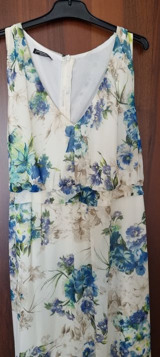 Vestito lungo floreale bianco e blu. Made in italy