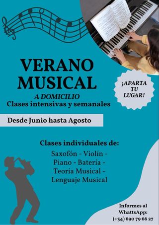 Clases Música Verano: Saxo, Violín, Piano