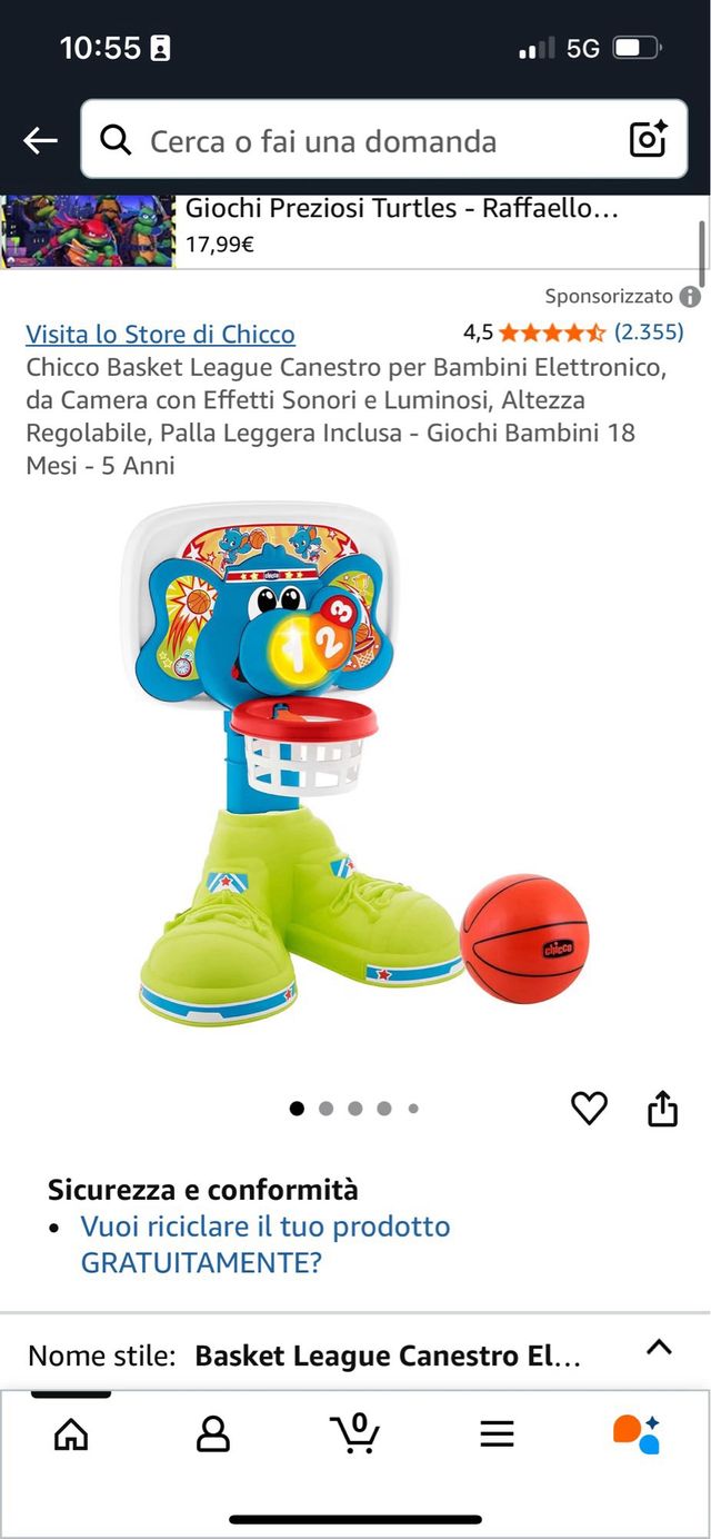 Canestro Chicco Elefante Bimbi