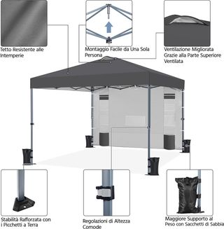 Gazebo Pieghevole 2,5 x 2,5 M da Giardino a Una Sp