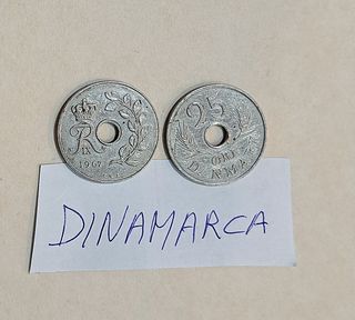 2 Monedas Dinamarca 25 ore 1967