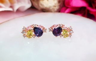 Pendientes oro rosa 585 y circonitas de colores