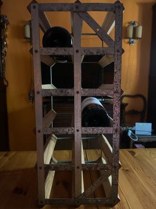 Botellero de madera y metal - 10 botellas