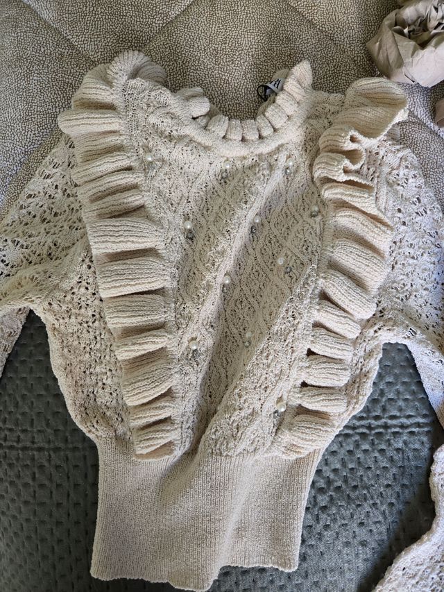 Maglia Zara beige pizzo traforata