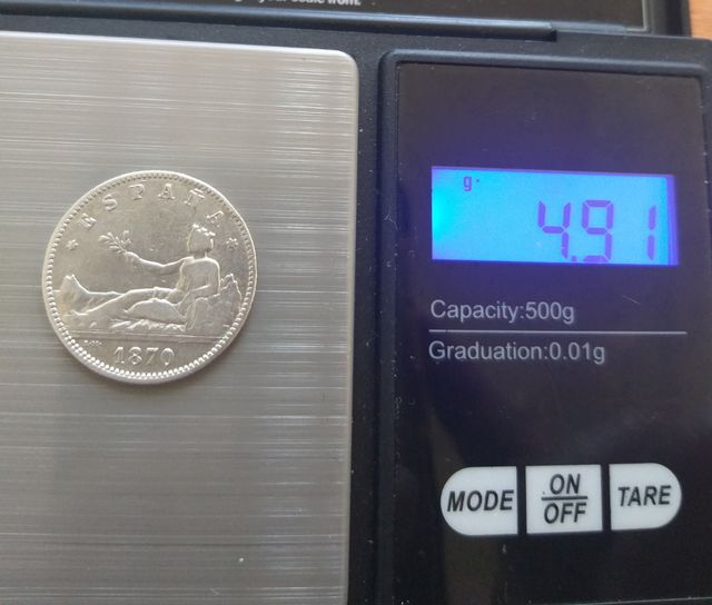 Moneda plata 1 peseta de 1870.