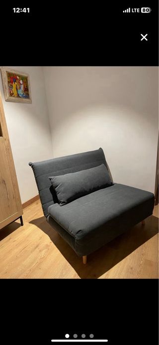 Sillón-cama individual gris + topper viscoelastico