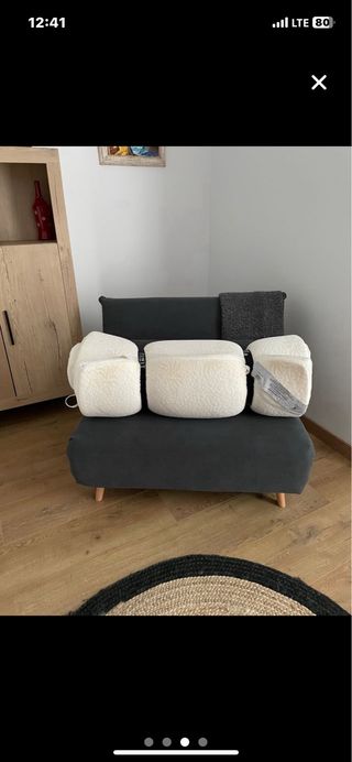 Sillón-cama individual gris + topper viscoelastico