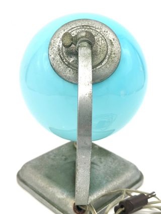 Lampada da tavolo vintage anni ’50 con paralume in vetro soffiato azzurro