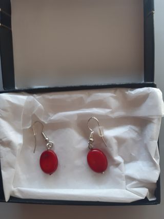 Pendientes rojos coral plata
