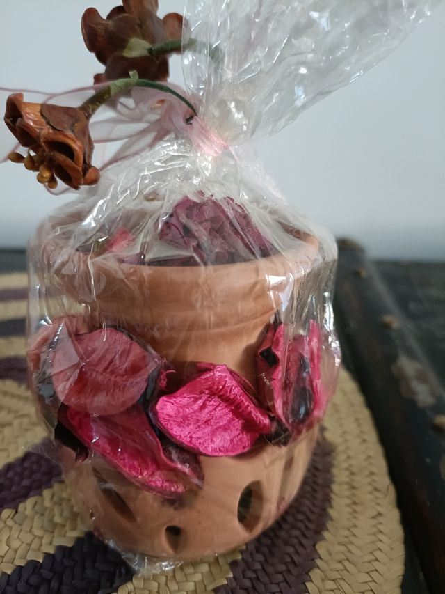 Portavelas rojo y cerámica - Decoración hogar