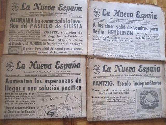 4 periódicos La Nueva España de 1939