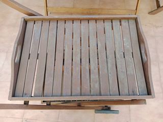 Mesa jardín madera plegable + 2 sillas y un carrit