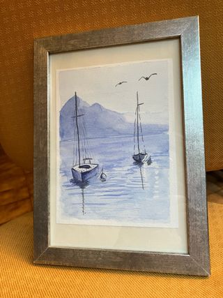 Acuarela: Barcos mar - Pintura