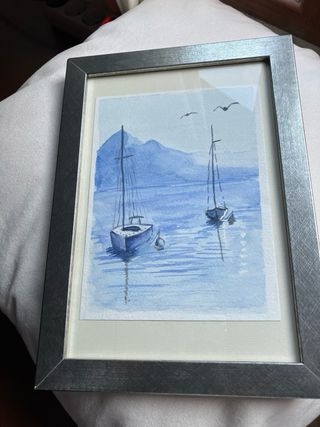 Acuarela: Barcos mar - Pintura