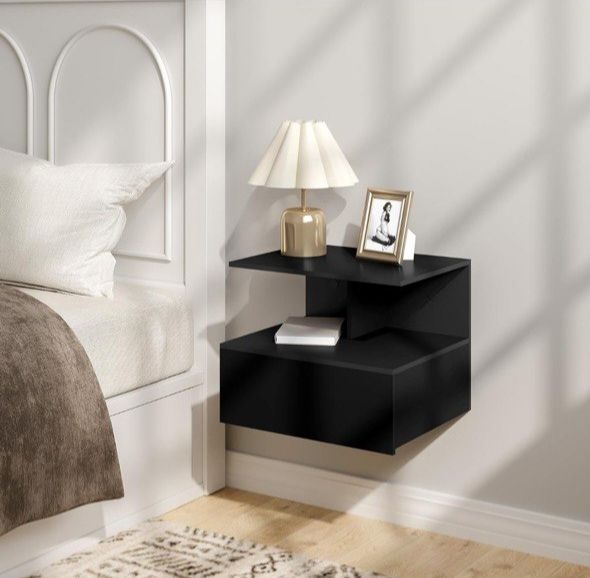 Mesita de noche negra flotante