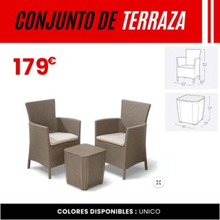 Conjunto terraza - 2 sillones + sofá + mesa