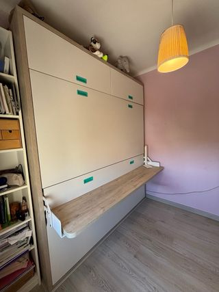 Litera abatible con escritorio y almacenaje.
