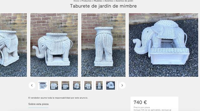 Elefante vintage de vime tecido lacado