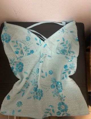 Top azul lentejuelas espalda abierta ajustable