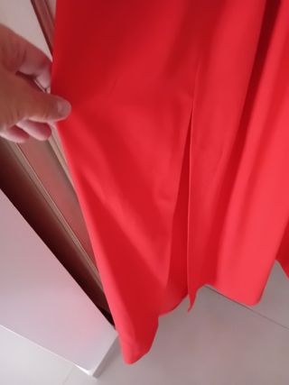 Abito lungo cerimonia rosa e rosso con 2 spacchi d