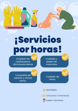 Servicios por horas: limpieza, mascotas, niños
