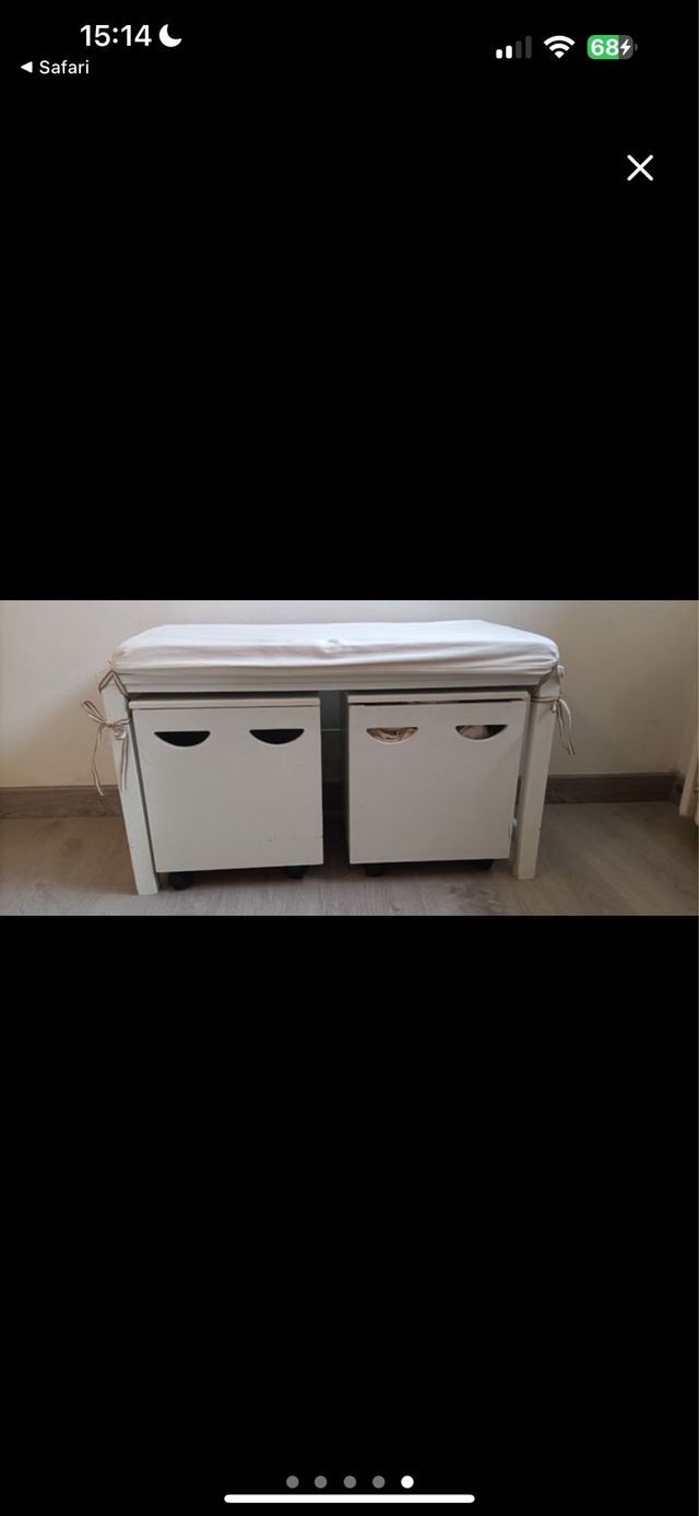 Banco blanco con 2 cajones taburetes