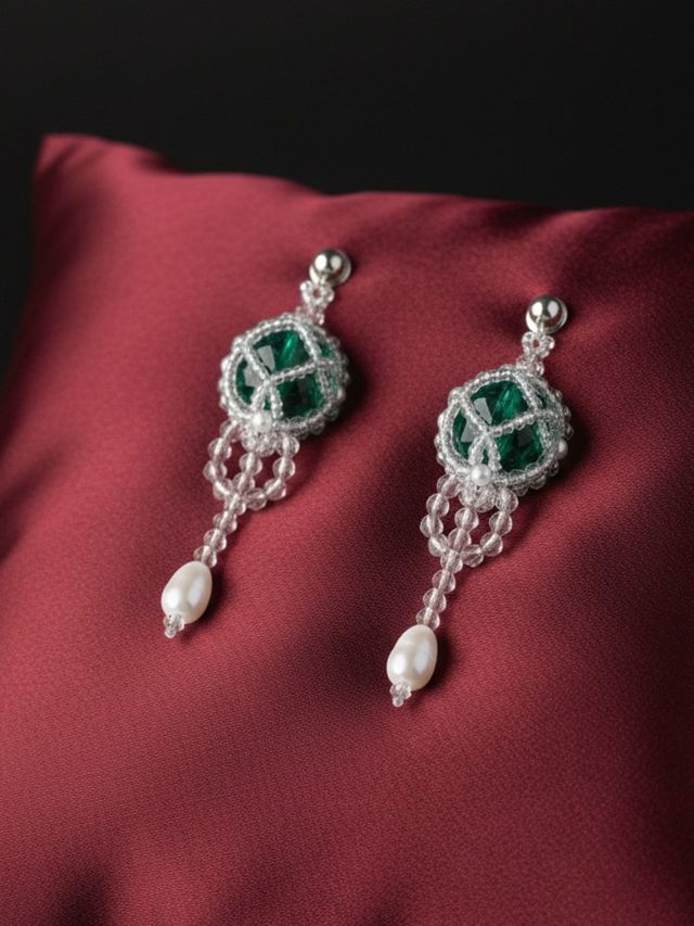 Orecchini chandelier verdi: zirconi & perle
