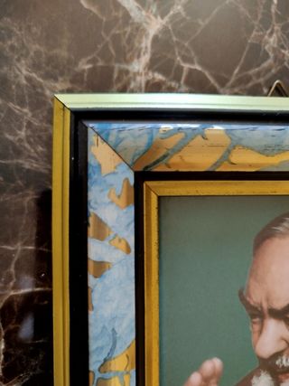 Quadro Padre Pio - Cornice oro e azzurro