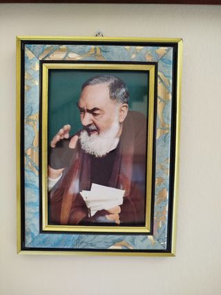 Quadro Padre Pio - Cornice oro e azzurro