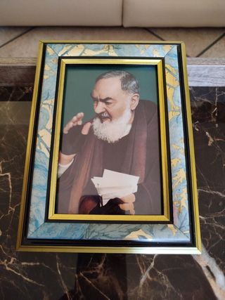 Quadro Padre Pio - Cornice oro e azzurro