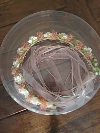 Corona flores - tocado blanco y rosa