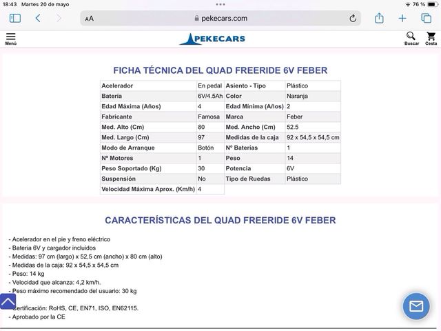 Quad eléctrico infantil Feber Freeride 6V