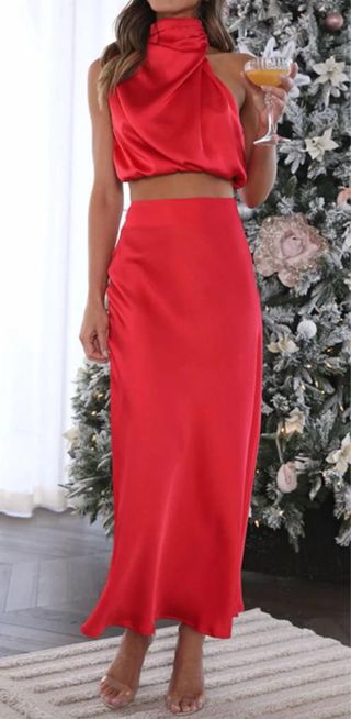 Conjunto Satén Rojo - Elegante. Nuevo a estrenar.