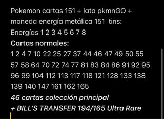 BILL’s TRANSFER 189 + Cartas Pokemon 151 + extras