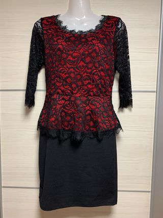 Vestido encaje rojo-negro