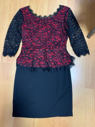 Vestido encaje rojo-negro