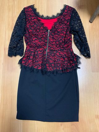 Vestido encaje rojo-negro