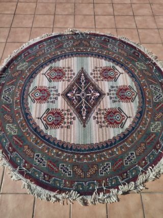 Alfombra redonda lana - beige, roja