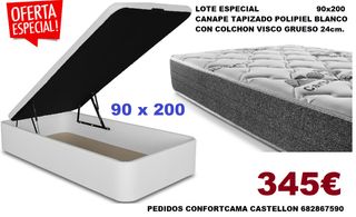 Canapé abatible blanco polipiel 90x200cm y colchon